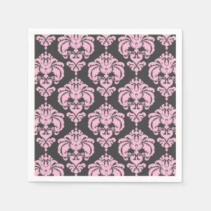 Serviette En Papier Rose Clair Gris Damassé Motif Chic Élégant Fête