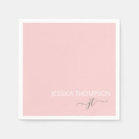 Rose clair moderne Simple Script Monogramme Nom