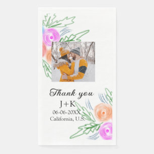 Serviette En Papier Rose colorée Fleur sauvage merci mariage nom