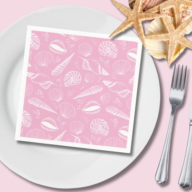Serviette En Papier Rose coquillage (Pink coastal seashell paper napkin, perfect for summer bbq's at the beach or parties & celebrations.)