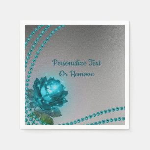 Serviette En Papier Rose Cristal Bleu Romantique Élégant avec Perles