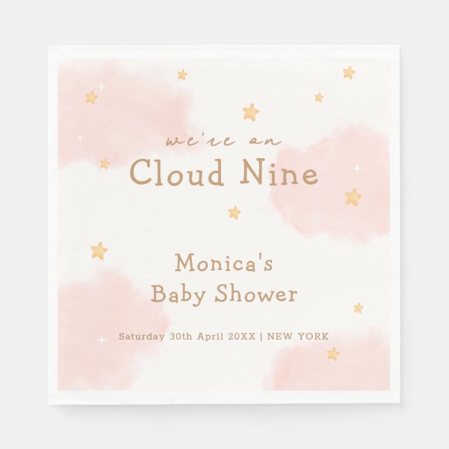 Serviette En Papier Rose Cute Nuage Neuf Fille Douche bébé (Devant)