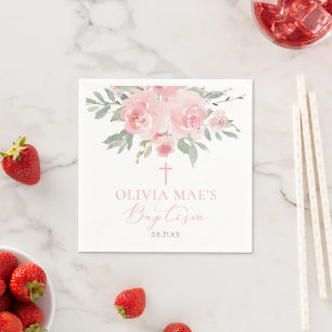 Serviette En Papier Rose d'aquarelle Jardin Baptême de fille