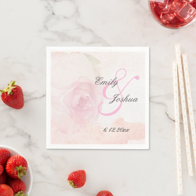 Serviette En Papier Rose d'aquarelle | MARIAGE (En situation)