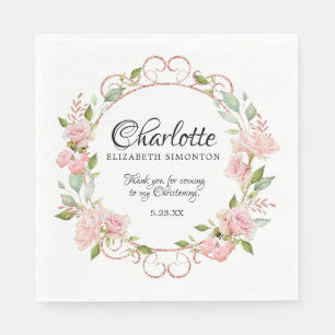 Serviette En Papier Rose d'aquarelle rose Christening personnalisé