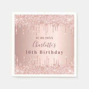 Serviette En Papier rose de 16e anniversaire parties scintillant d'or
