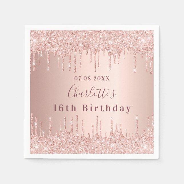 Serviette En Papier rose de 16e anniversaire parties scintillant d'or  (Devant)