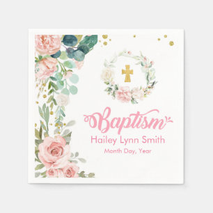 Serviette En Papier Rose de baptême serviettes