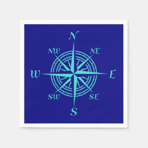 Serviette En Papier Rose de boussole Turquoise sur bleu marine