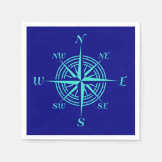 Serviette En Papier Rose de boussole Turquoise sur bleu marine