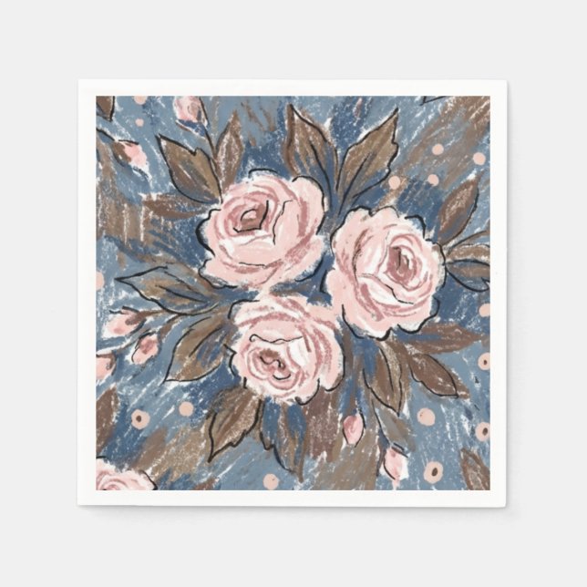 Serviette En Papier Rose de campagne française (Devant)