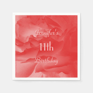 Serviette En Papier Rose de corail de rose, 11ème fête d'anniversair