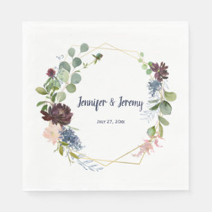 Serviette En Papier Rose de la marine Bourgogne or Mariage de couronne