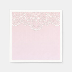 Serviette En Papier Rose, Dentelle Blanche, Religieuse