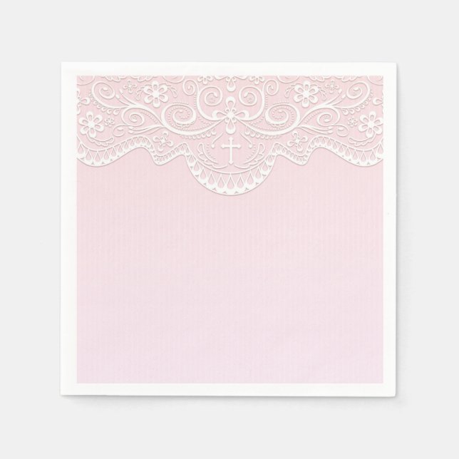 Serviette En Papier Rose, Dentelle Blanche, Religieuse (Devant)