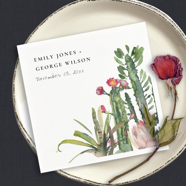SERVIETTE EN PAPIER ROSE DÉSERT FLORAL CACTI FAUNA MARIAGE D'EAU (Créateur téléchargé)