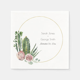 SERVIETTE EN PAPIER ROSE DÉSERT FLORAL CACTI FAUNA MARIAGE D'EAU