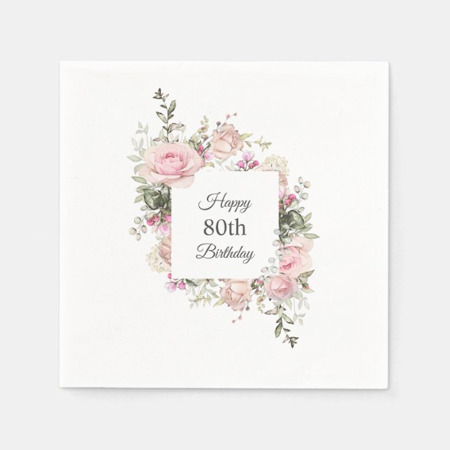 Serviette En Papier Rose d'été Jardin Floral Anniversaire avec âge (Devant)