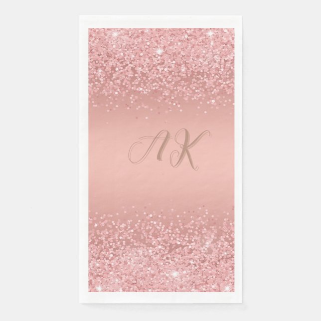 Serviette En Papier Rose doré élégant Luxe Shimmer Monogramme (Devant)