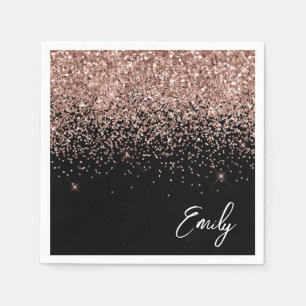 Serviette En Papier Rose dorée et noir féminin - Blush rose paillettes