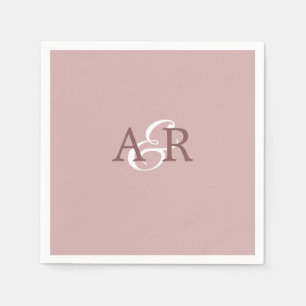 Serviette En Papier Rose dusté minimaliste Mariage monogramme initial