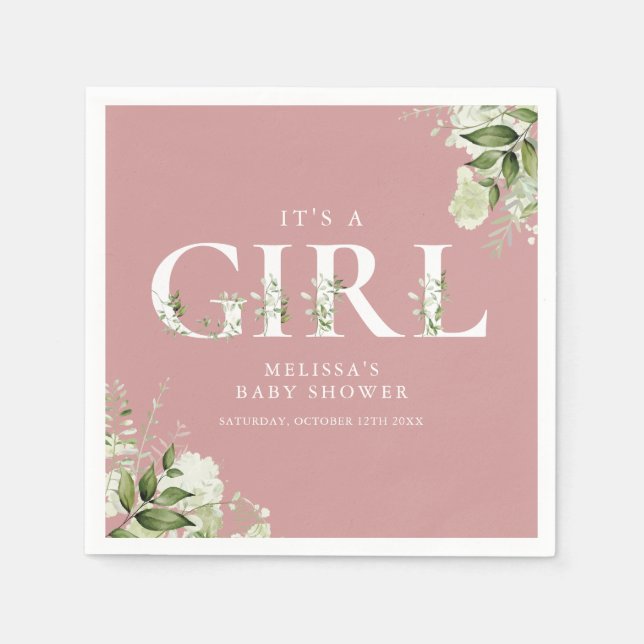 Serviette En Papier Rose Dusty C'Est Une Fille verte Lettre Baby showe (Devant)