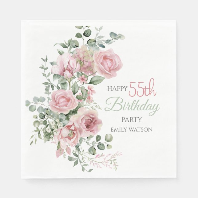 Serviette En Papier Rose Égérie Verdure Eucalyptus 55e Anniversaire (Devant)