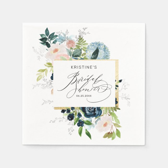 Serviette En Papier Rose Élégant Bleu Fête de Mariage Eau Papier (Devant)