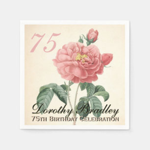Serviette En Papier Rose en floraison vintage 75e anniversaire PN