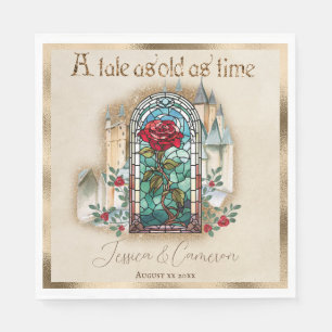 Serviette En Papier Rose en verre tendu Beauté et le château de la Bêt