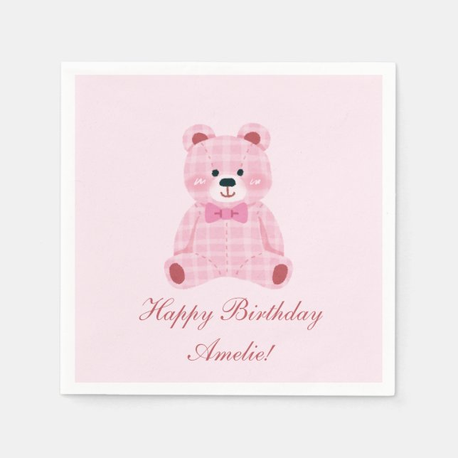 Serviette En Papier Rose En vichy Teddy (Devant)