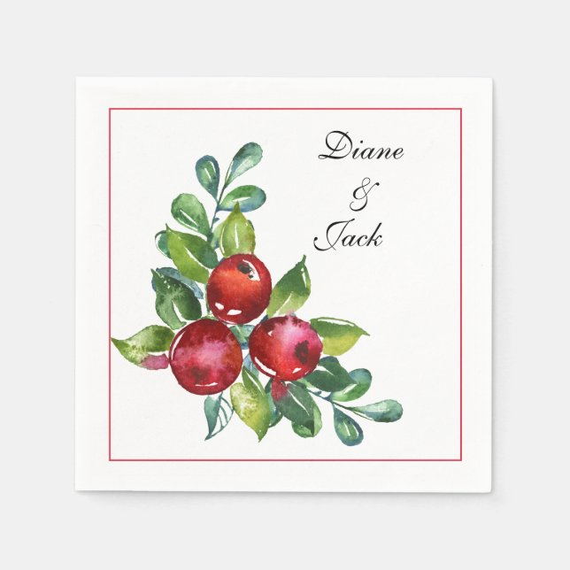 Serviette En Papier Rose et Berry Mariage de tiges d'aquarelle (Devant)