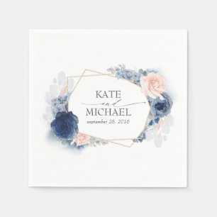 Serviette En Papier Rose et bleu marine Mariage floral