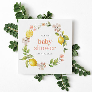 Serviette En Papier rose et jaune   Baby shower floral au citron