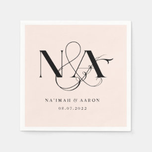 Serviette En Papier Rose et noir   Serviettes Mariage Monogrammes