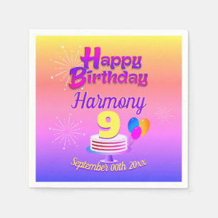 Serviette En Papier ROSE et OR Joyeux anniversaire modifiable