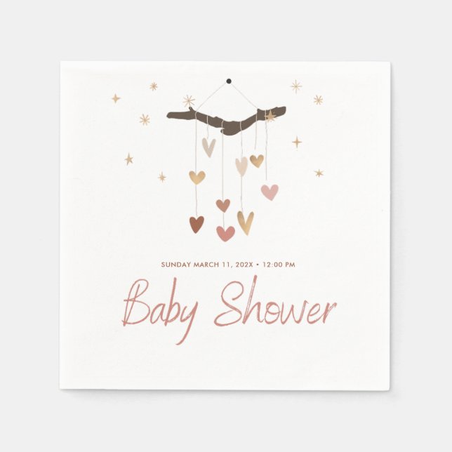 Serviette En Papier Rose et or Moderne Simple Cute Boho Baby shower (Devant)