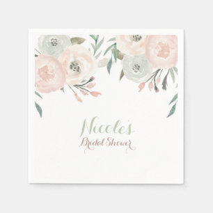 Serviette En Papier Rose et sauge vert menthe moderne floral élégant