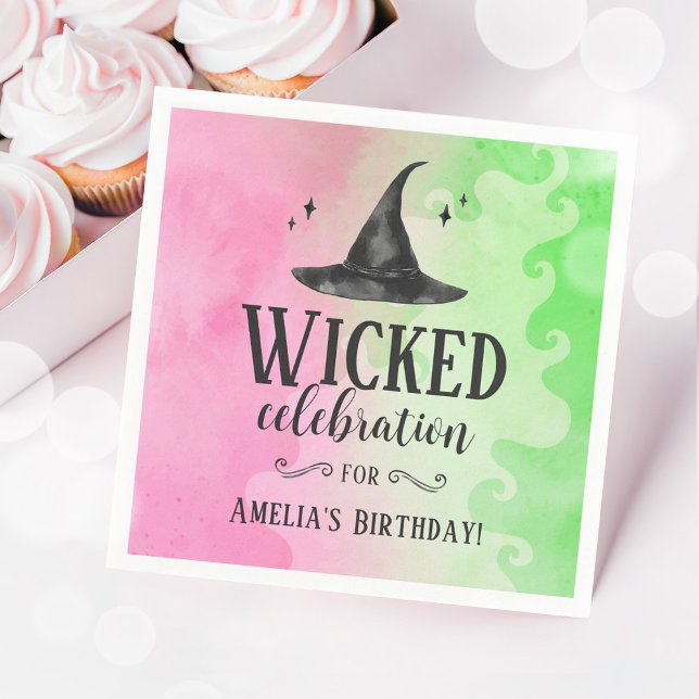 Serviette en papier rose et vert de Sorcière Mécha (Wicked Witch Party Napkins)