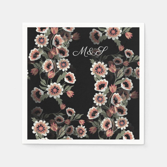 Serviette En Papier Rose et vert doux d'inspiration baroque (Devant)