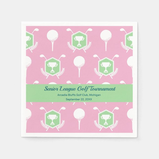 Serviette En Papier Rose et Vert - Vaisselle pour fête de golf (Devant)