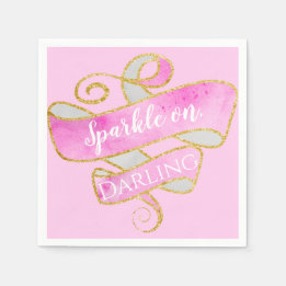 Serviette En Papier Rose Féminin Rose Paillettes Dorées Étincelle, Ché