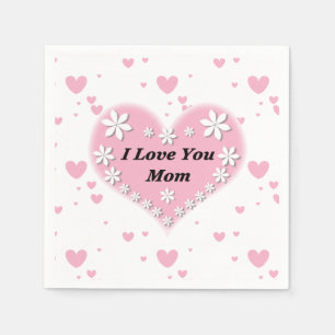 Serviette En Papier Rose Floral Coeur Je T'Aime Maman Papier Napkin