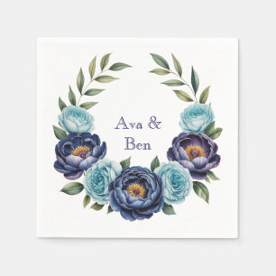 Serviette En Papier Rose floral de marine et Mariage floral turquoise