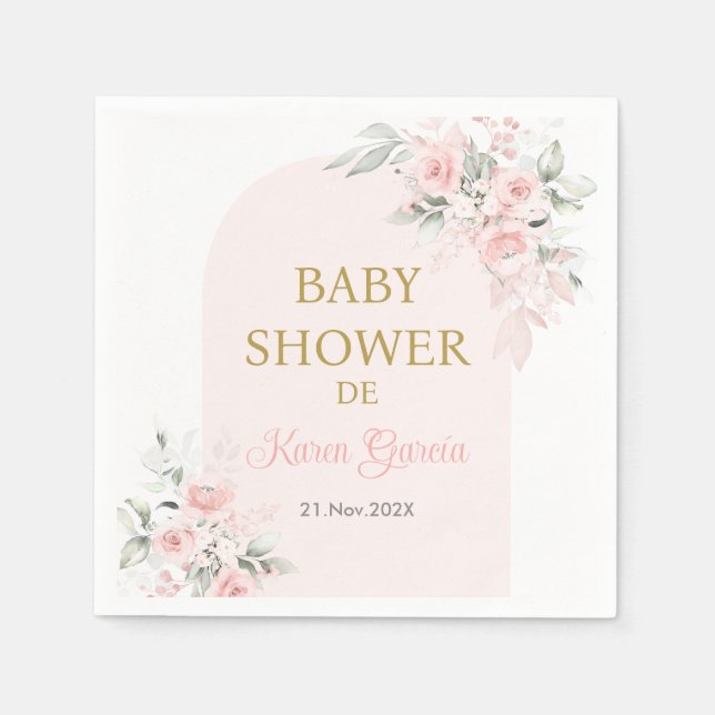 Serviette En Papier Rose Floral espagnol Baby shower fille (Devant)