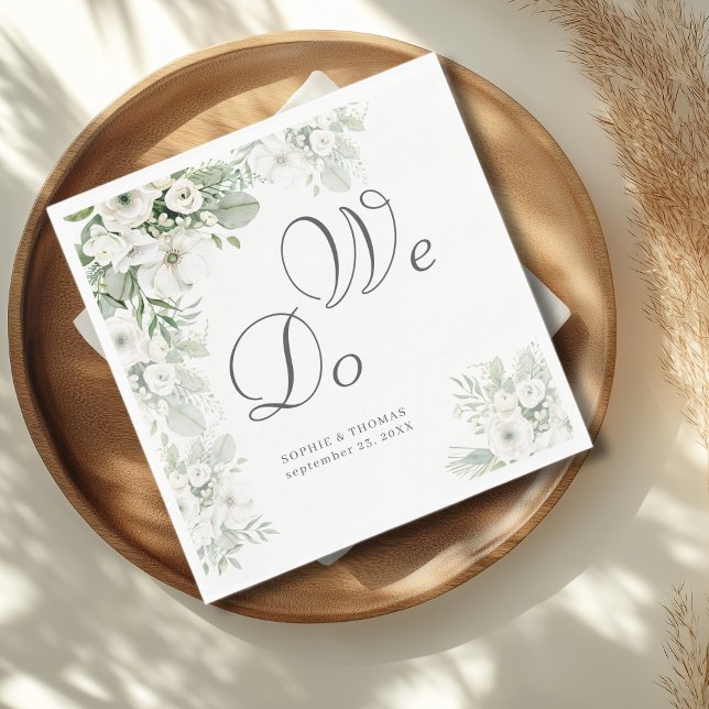 Serviette En Papier Rose floral vert poussiéreux nous faisons mariage  (Créateur téléchargé)