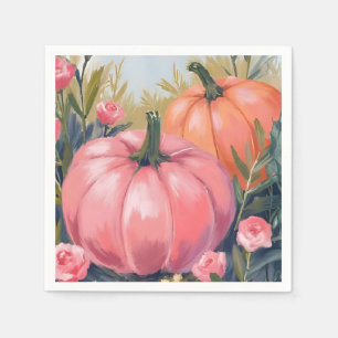 Serviette En Papier Rose florale aquarelle automne citrouille rose