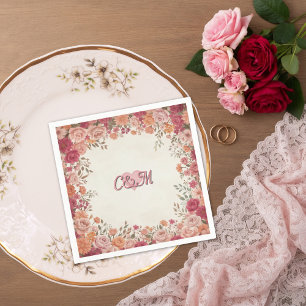 Serviette En Papier Rose florale romantique rose et rouge de mariage p
