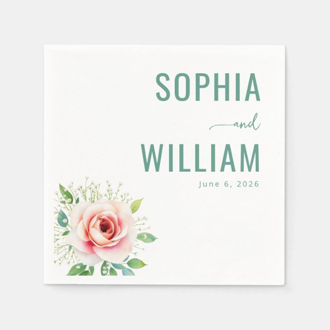 Serviette En Papier Rose Florale Sarcelle Sérène (Devant)