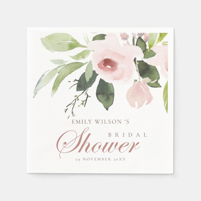 SERVIETTE EN PAPIER ROSE FLORALE SUBTILEMENT ROSE PÂLE POUR MARIAGE (Devant)
